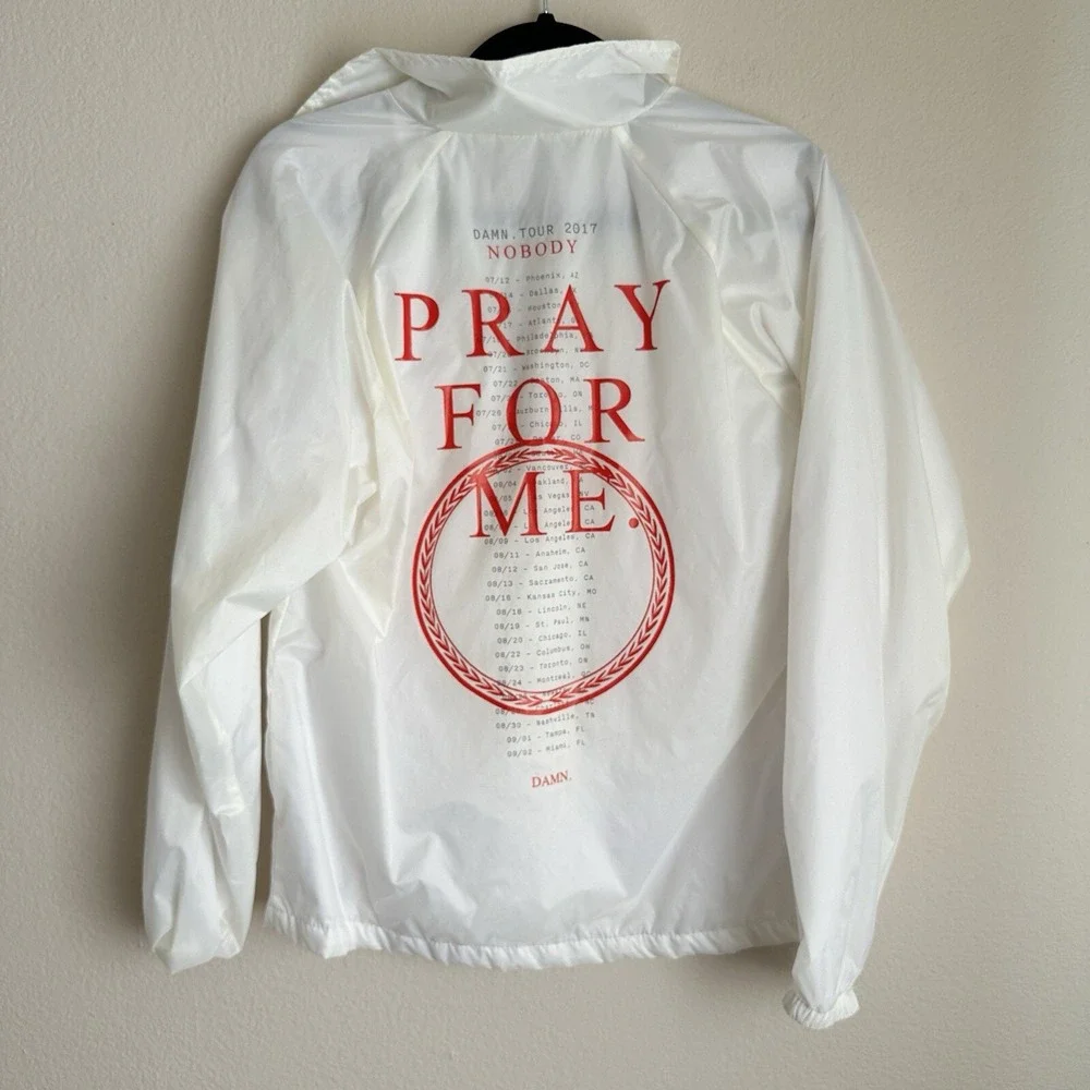 TDE Kendrick Lamar DAMN Tour 2017 Coach Jacket Small White Pray‎ For Me Graphic